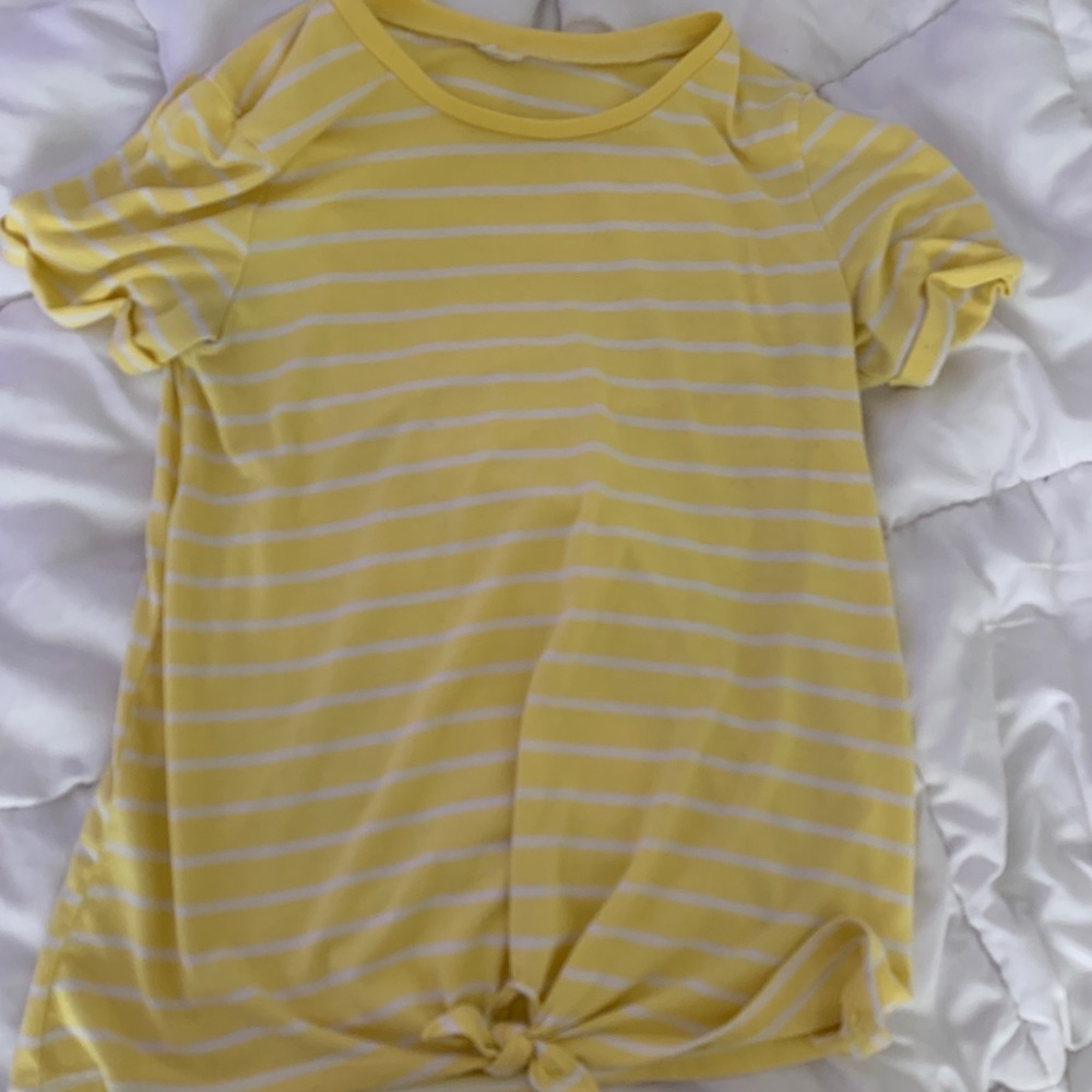 Medium girls yellow with white stripes top